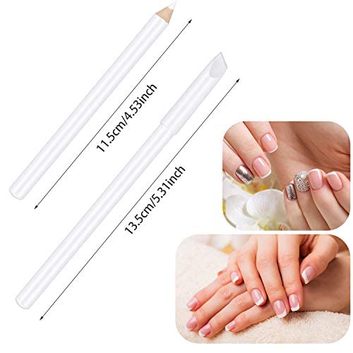 Blulu 3 Pieces White Nail Pencil 2-in-1 Nail Whitening Pencil French Nail Pencils with Cuticle Pusher for DIY Nail Manicure Supplies