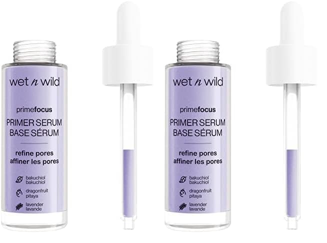 Wet n Wild Prime Focus Pore Minimizing Facial Serum Primer Makeup Extending | Reduces Pores | Improves Skin Texture | Exfoliates | Retinol Alternative, Hydrating (Pack of 2)