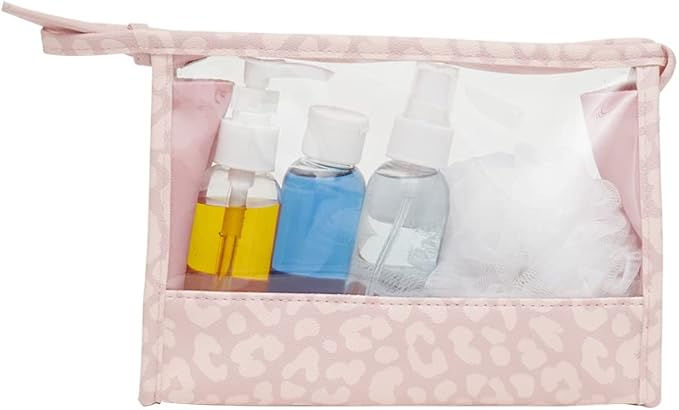 Home Basics Leopard 5 Piece Travel Bath Set, Pink