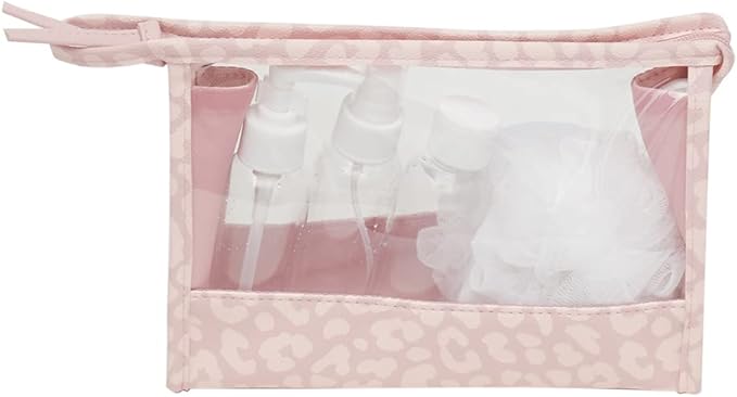 Home Basics Leopard 5 Piece Travel Bath Set, Pink
