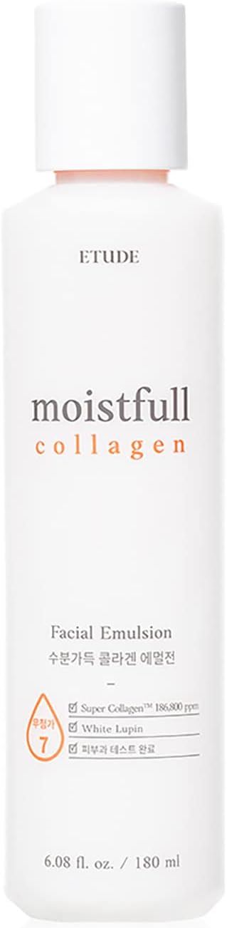 Etude Moistfull Collagen Facial Emulsion 180ml (6.08 fl. oz) | Facial Moisturizer, Lotion, Small Particles of The Super Collagen Water, Hydration Fomula for Healthy Skin | Korean Skin Care