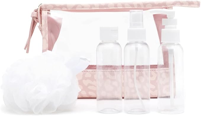Home Basics Leopard 5 Piece Travel Bath Set, Pink