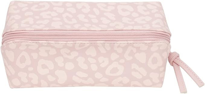 Home Basics Chic Rectangular Pink Leopard Print Travel Cosmetic Makeup Bag with Full Zipper and End Pull Fully Lined Cosmetic Organizer Pouch | Expands Fully