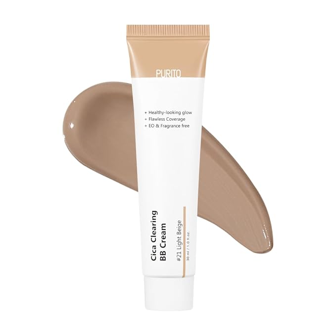 PURITO Cica Clearing BB Cream #21 Light Beige 1 fl.oz / 30ml, Vegan bb cream, tinted