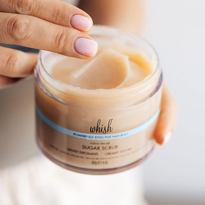 Whish Beauty Kabosu Sea Salt Exfoliating Sugar Scrub - Body Scrub for Women - Brown Sugar Exfoliator with Raspberry, Aloe, & Shea Butter - Gentle on All Skin Types - Paraben & Sulfate Free - 8 oz