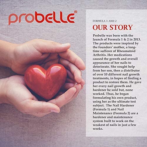 Probelle Nail Hardener Formula 1 - Repair Damaged Nails, Extra Strong Nail Growth Base Coat For Brittle Nails, Grows and Strengthens Soft, Weak Nails, Aids Splitting, Breaking, Peeling Nails