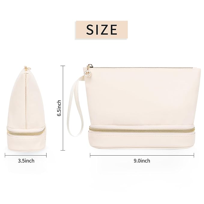Ethereal Small Travel Makeup Bag, Cream Makeup Organizer Bag Ttravel Essentials for Women Makeup Bag for Purse Portable Makeup Pouch Cosmetic Bag