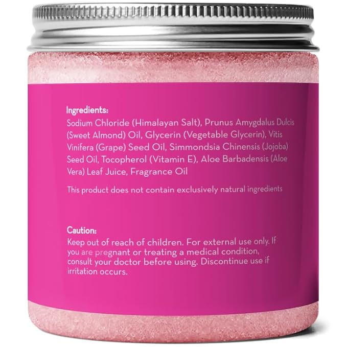Pure Body Naturals Himalayan Salt Scrub, 12 ounces | Natural Face, Body, Hand, Foot and Skin Exfoliator | Facial Exfoliating Pink Salt with Sweet Almond Oil, Jojoba Oil, Vitamin E, and Aloe Vera