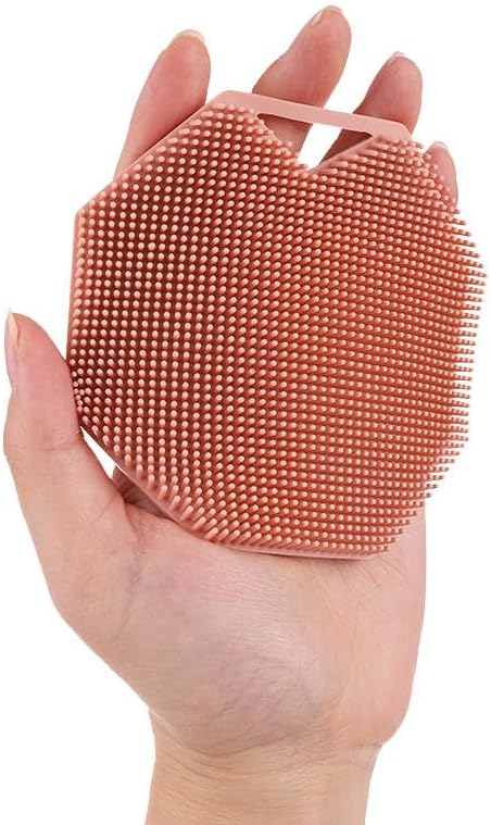 Exfoliating Silicone Body Scrubber for Men and Women, Comfortable for Everyday Face and Body Use, Reusable with a Handle for Easy Hanging Storage. (Tan, Grey or Pink)