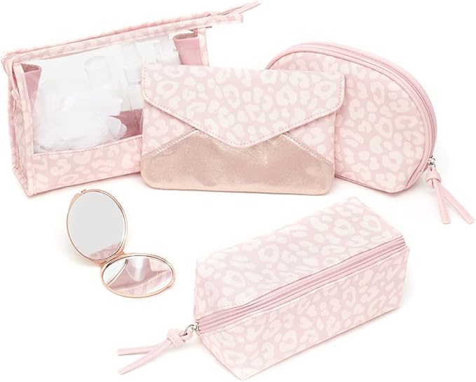 Home Basics Leopard Zippered Cosmetic Accessory Pouch, Pink