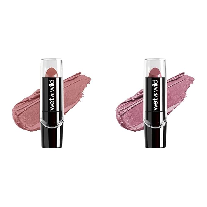 wet n wild Silk Finish Lipstick Hydrating Rich Buildable Lip Color with Vitamins A,E, & Macadamia 530D Dark Pink Frost and Secret Muse