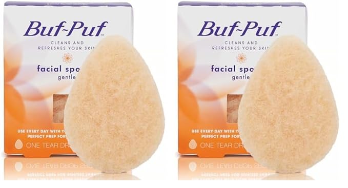 Buf-Puf Gentle Facial Sponge, Dermatologist Developed, Removes Deep Down Dirt & Makeup That Causes Breakouts and Blackheads, Reusable, Exfoliating, 1 Count (Pack of 2)