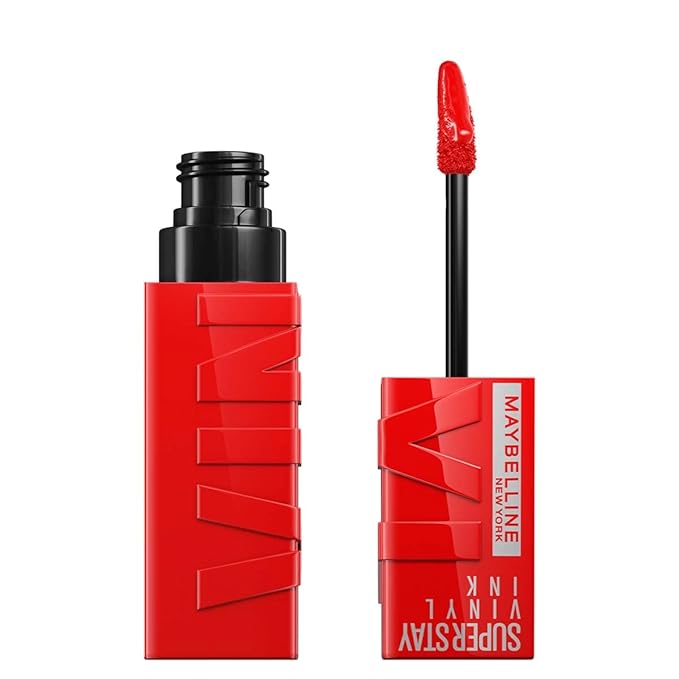 MAYBELLINE Super Stay Vinyl Ink Longwear No-Budge Liquid Lipcolor Makeup Bundle with Fire Engine Red 0.14 fl oz and Rose Mauve Nude 0.14 fl oz