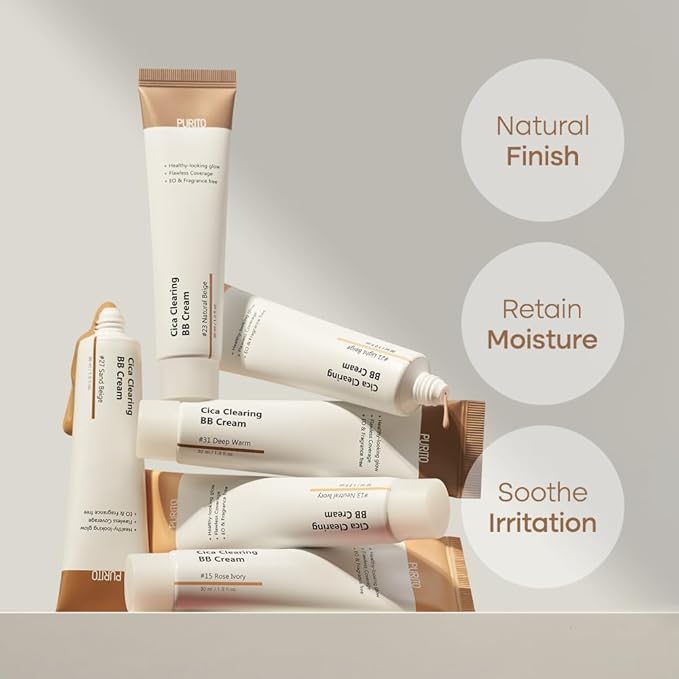 PURITO Cica Clearing BB Cream #15 Rose Ivory 1 fl.oz / 30ml, Vegan bb cream, foundation, cruelty free