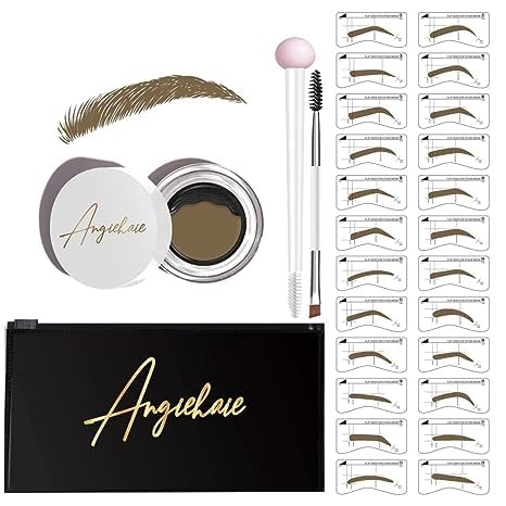 Eyebrow Stamp Stencil Kit, 24 Reusable Thick & Thin Eyebrow Stencils, Waterproof Brow Pomade, Dual-Ended Brush & Sponge Applicator for Perfect Natural Brows (Blonde)