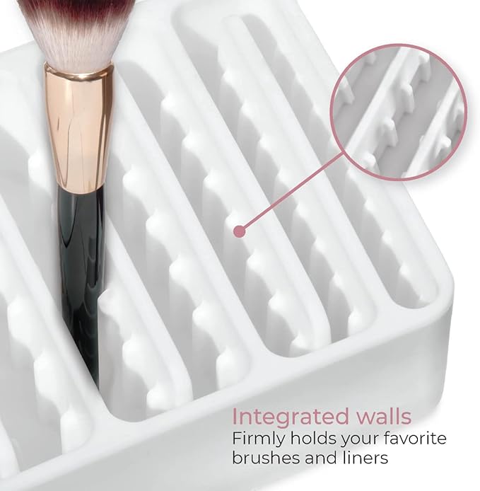 iDesign The Sarah Tanno Collection Silicone Cosmetic and Makeup Brush Holder with Multi-Sized Slots, White