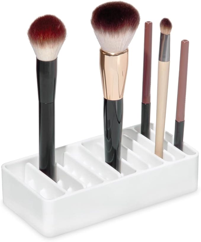 iDesign The Sarah Tanno Collection Silicone Cosmetic and Makeup Brush Holder with Multi-Sized Slots, White