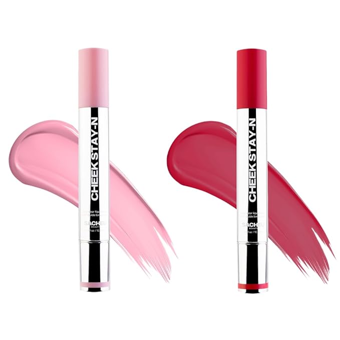Sacheu Cheek STAY-N Liquid Blush for Cheeks — High Pigment, Buildable, Lightweight Cream Blush Infused With Squalane, for Dewy Radiant Flushed Cheeks — Long-lasting & Cruelty Free, Pretty in Pink Duo
