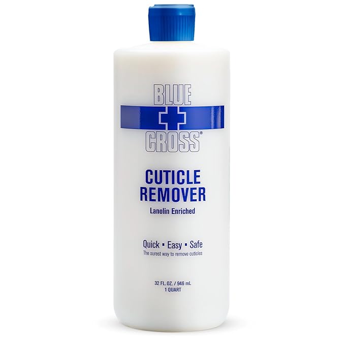Blue Cross Cuticle Remover Liquid, Cuticle Softener for Nails, Professional Nail Care with Lanolin for Brittle Hang Nails, Hydrating, Moisturizing, Dry Cuticles, Made in USA, 32oz