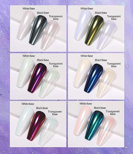 6 Pcs White Chrome Powder, Pearl Effect Nail Powder Shell Nail Glitter Dust Nail Powder with Magic Mirror Effect for Nail Art Design Decoration