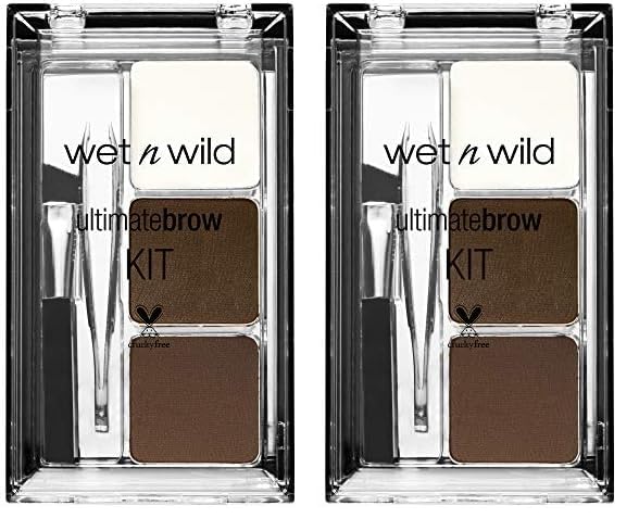 wet n wild Ultimate Eyebrow Makeup Kit, Long-Lasting Matte Brow Powder, Tweezers, Wax & Brush, Built-In Mirror, Purse-Friendly Compact - Dark Brown(Pack of 2)