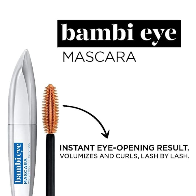 L'Oreal Paris Bambi Eye Mascara, Lasting Volume, Length & Lift, Doe-Eye Definition, No Clumping or Smudging, Waterproof, Black, 0.21 fl. oz.