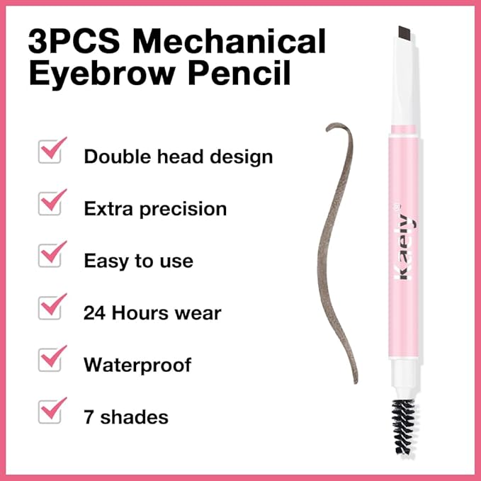 3Pcs Waterproof Eyebrow Pencil, Professional Makeup Micro Brow Pencil, Double-ended ultra-fine eyebrow pencil, Ultra-Fine Mechanical Pencil (3, 05#Medium Brown)