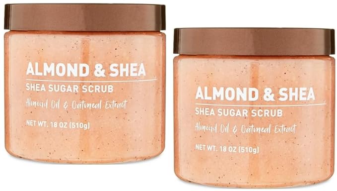 Shea Sugar Scrub, 18 oz ea. container, with, Ultra Hydrating and Exfoliating Scrub for Nourishing Essential Body Care + King Combo QR Code (Almond Shea (2 count))