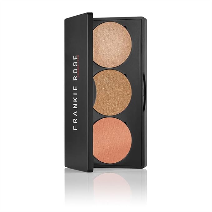 Frankie Rose 3 Shade Blush And Bronzer Palette With Compact Mirror | Hypoallergenic, Full-Coverage Matte Face Bronzer Contour Powder With Shimmer