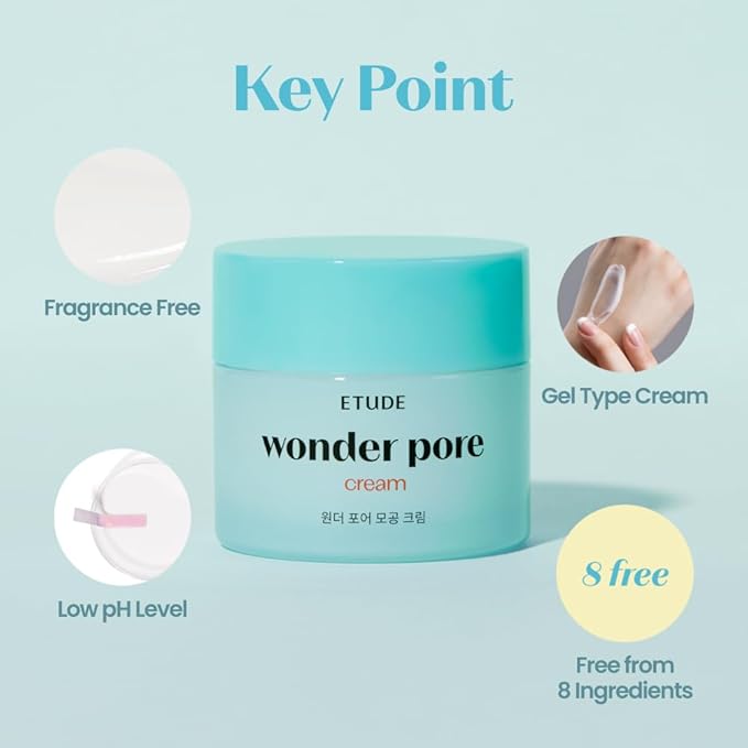 ETUDE Wonder Pore Cream 2.5 fl. Oz (23AD) | Kbeauty | Hypoallergenic Skin Care Solution | Watery Gel Formula Moisturizing Cream with Sebum Control for Sensitive Skin Without Perfume
