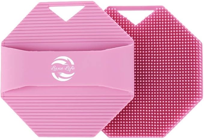 Exfoliating Silicone Body Scrubber for Men and Women, Comfortable for Everyday Face and Body Use, Reusable with a Handle for Easy Hanging Storage. (Tan, Grey or Pink)