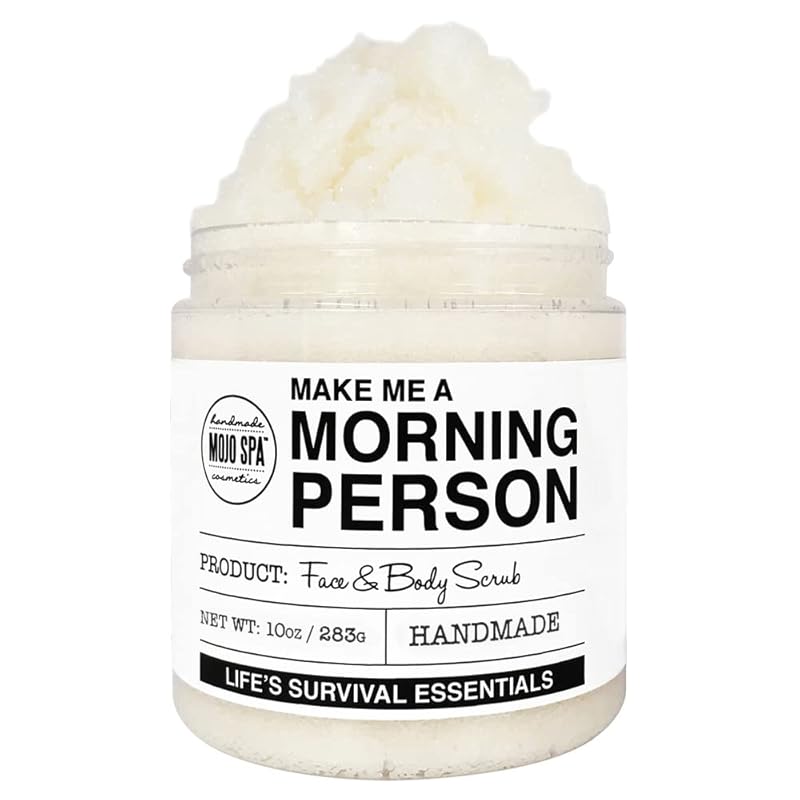 Mojo Spa Make Me a Morning Person Face and Body Scrub for Women and Men, Deep Moisturizing Facial and Full Exfoliating Skincare with Peppermint and Rosemary Scent, Sugar Based Exfoliator, 10 oz.