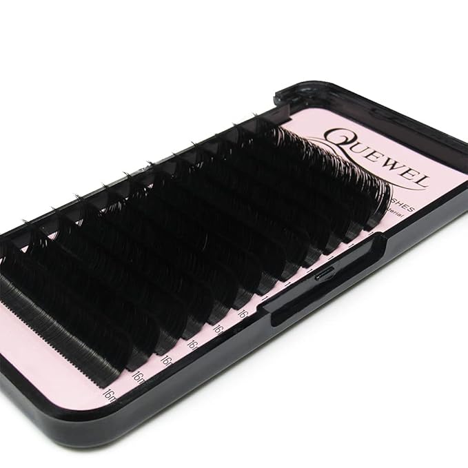 QUEWEL Eyelash Extensions 0.03mm D Curl 16mm Supplies Matte Black Individual Eyelashes Salon Use|0.03/0.05/0.07/0.10/0.15/0.20mm C/D Single 8-18mm Mix 8-15mm/10-15mm|(0.03 D 16mm)