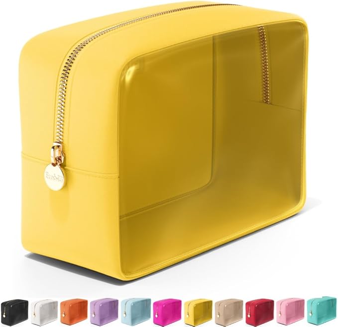 Embla Clear Cosmetic Bag Makeup Case, Clear Zipper Make Up Pouch and Toiletry Travel Tote, Cute Skincare Pouches for Women Girls, Preppy Purse Cosmetic Organizer, Large Makeup Bags, Lemon