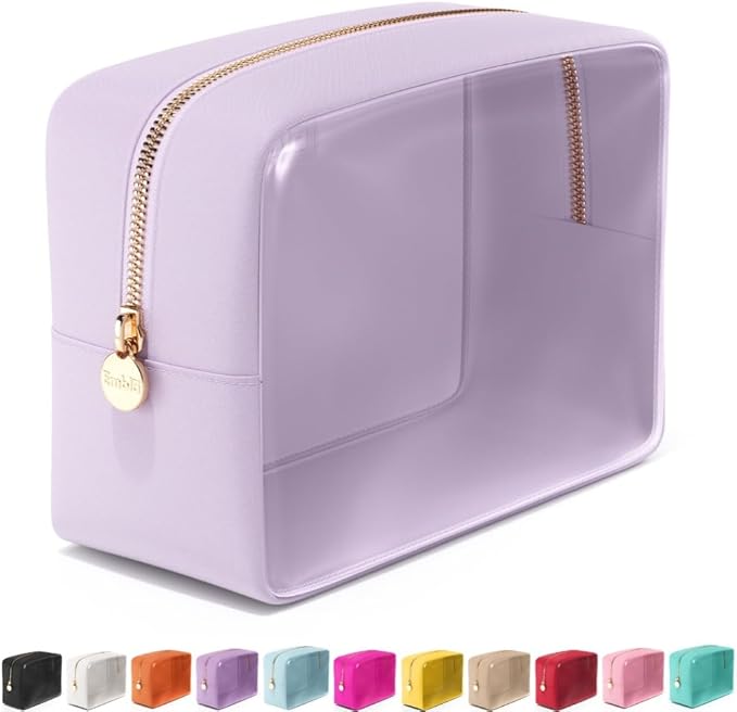 Embla Clear Cosmetic Bag Makeup Case, Clear Zipper Make Up Pouch and Toiletry Travel Tote, Cute Skincare Pouches for Women Girls, Preppy Purse Cosmetic Organizer, Large Makeup Bags, Lilac