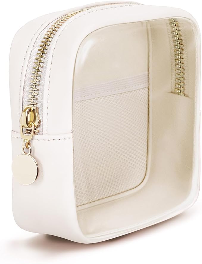 Wandering Nature Clear Makeup Bag for Purse Mini Make up Bag Cute Cosmetic Pouch for Women with Slip-in Pockets Travel Toiletry Essentials Vegan Leather Organizer Pouch,Patent Pending