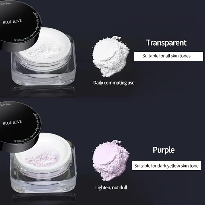 BLUE LOVE Loose Setting Powder for Oily Skin, Long-Lasting Oil Control Makeup, Waterproof Compact for a Smooth Finish (Transparent)