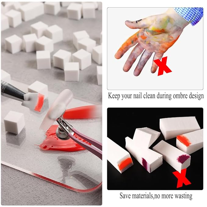 100Pcs Soft Nail Sponges for Ombre, Nail Art Sponges With Grabbing Pen, Aura Nails, Ombre Nail Brush, Manicure Nail Art Tools, Professional Accessories Supplies