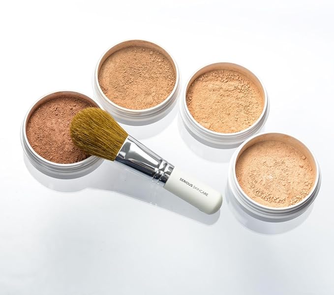 Serious Skincare BELLA ROSE PRO-MINERALS Loose Mineral Powder Makeup Foundation SPF 15 + Goat Hair Application Brush - Sheer to Full Coverage - Luminous Matte Finish - Men and Women - .50 oz (Light)