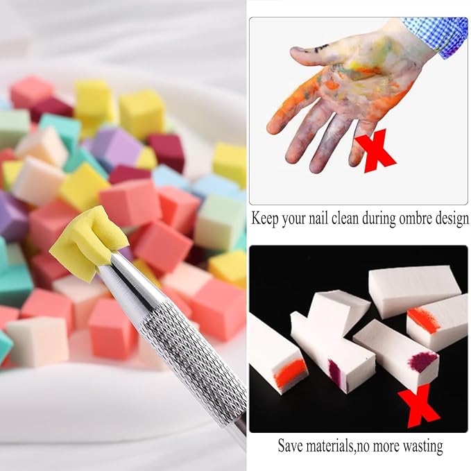 100Pcs Soft Nail Sponges for Ombre Mini Nail Art Sponges With Grabbing Pen Colorful Aura Nail Sponge Set Brush for Gel Nails Gradient Sponge With Disposable Gel Polish Palette Paper