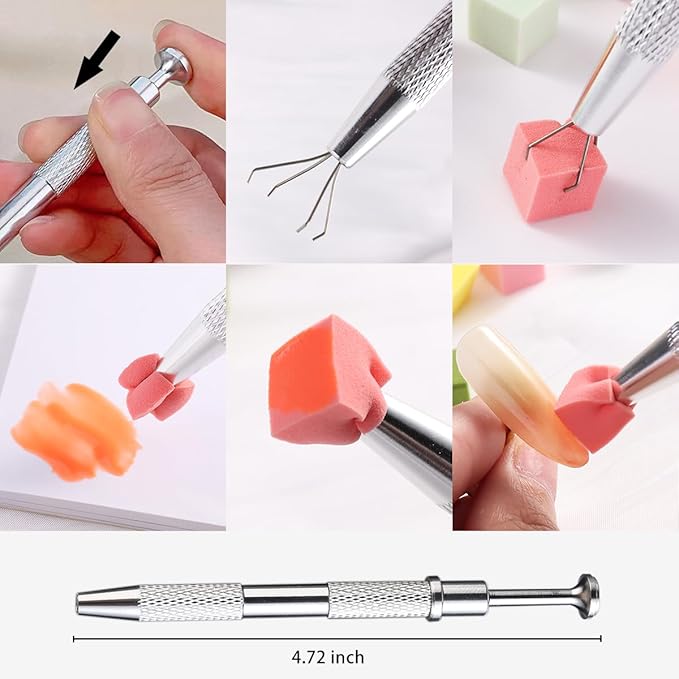 100Pcs Soft Nail Sponges for Ombre Mini Nail Art Sponges With Grabbing Pen Colorful Aura Nail Sponge Set Brush for Gel Nails Gradient Sponge With Disposable Gel Polish Palette Paper