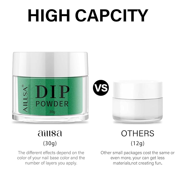 AILLSA Valentine's Day Dip Powder Emerald Green Color Nail Dipping Powder Fall Winter Gel Dip Powder for DIY Manicure Salon at Home Easy to Use Nail Dip Powder (1 Oz)