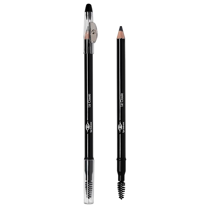 Eye Embrace Liz Classic: Warm Medium Gray Wooden Eyebrow Pencil – Waterproof, Double-Ended Pencil with Sharpener & Spoolie Brush, Cruelty-Free