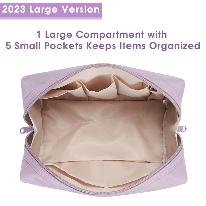 Narwey Cute Makeup Bag Travel Cosmetic Bag Organizer Toiletry Bag Make Up Bags with Compartments for Women Girls (Large, Purple)