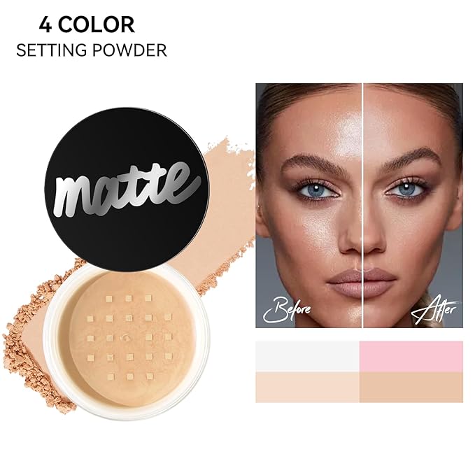 AKARY Matte Flawless Loose Powder, Makeup Setting Powder Oil Absorbing, Pores & Fine Lines Smoothing, Soft Focus Effect, Translucent Loose Face Setting Powder, Flawless Skin Loose Setting Powder, 04