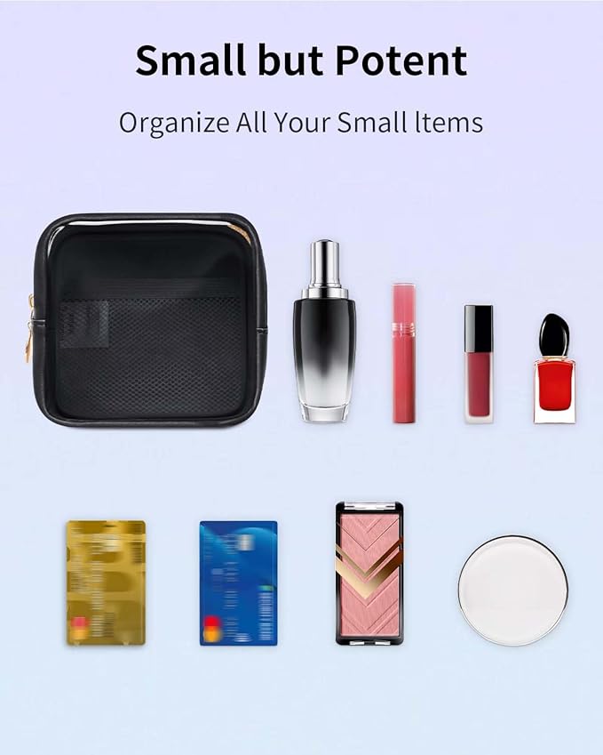 Wandering Nature Clear Makeup Bag for Purse Mini Make up Bag Cute Cosmetic Pouch for Women with Slip-in Pockets Travel Toiletry Essentials Vegan Leather Organizer Pouch,Patent Pending