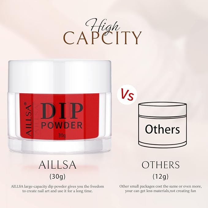 AILLSA Classic Red Dip Powder for Valentine's Day, 1 Oz Nail Art for Starter Manicure Salon DIY at Home, Fall Winter Colors Long Lasting French Manicure