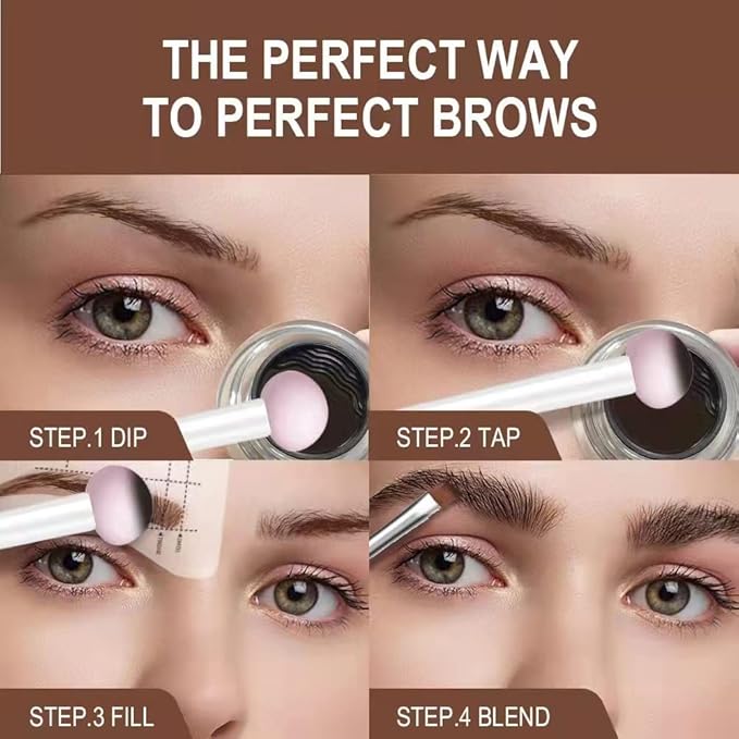 Eyebrow Stamp Stencil Kit, 24 Reusable Thick & Thin Eyebrow Stencils, Waterproof Brow Pomade, Dual-Ended Brush & Sponge Applicator for Perfect Natural Brows (Light Brown)