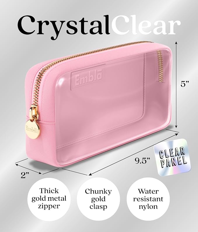 Embla Clear Cosmetic Bag Makeup Case, Clear Zipper Make Up Pouch and Toiletry Travel Tote, Cute Skincare Pouches for Women Girls, Preppy Purse Cosmetic Organizer, Small Makeup Bags, Flamingo Pink