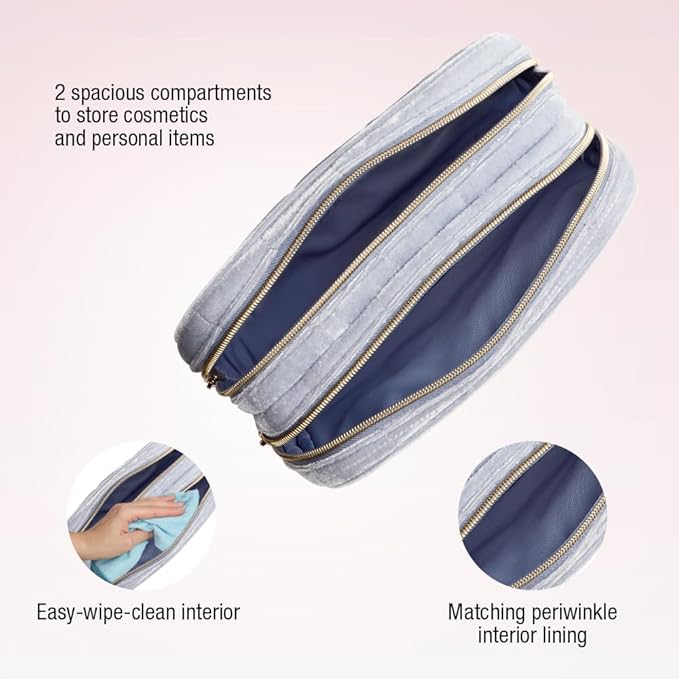 Conair Women's Double Zip Toiletry Travel Bag-Makeup Organizer-Gifts for her, Frosty Blue, 1 Count (Pack of 1)